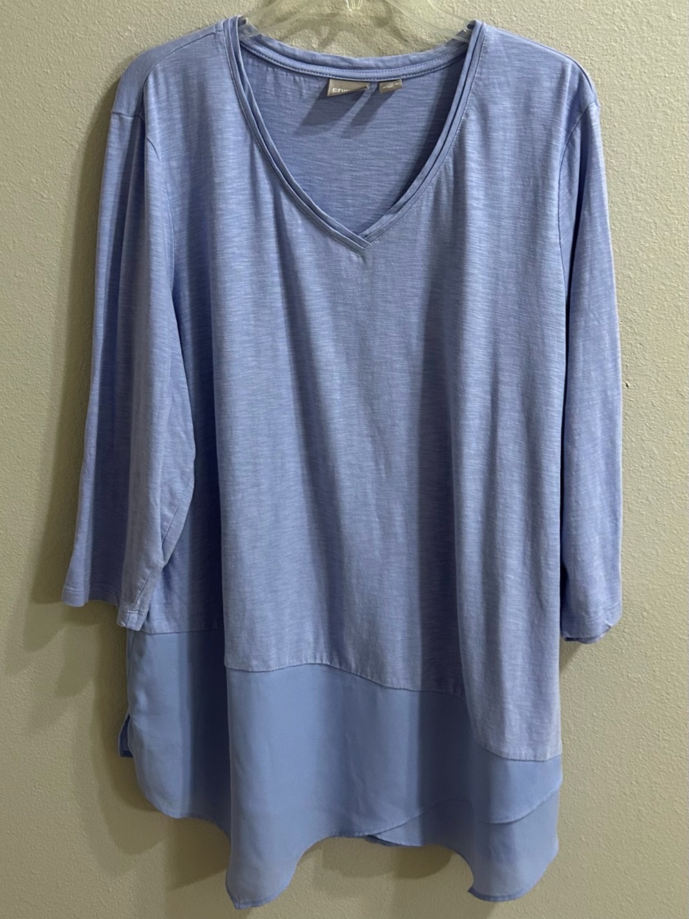 Chicos Tunic Top Blouse Size 3 (XL) Periwinkle Blue Mixed Media Elevated Basic